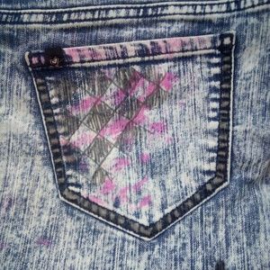 Customised acid wash skinny stretchy jeans size 13